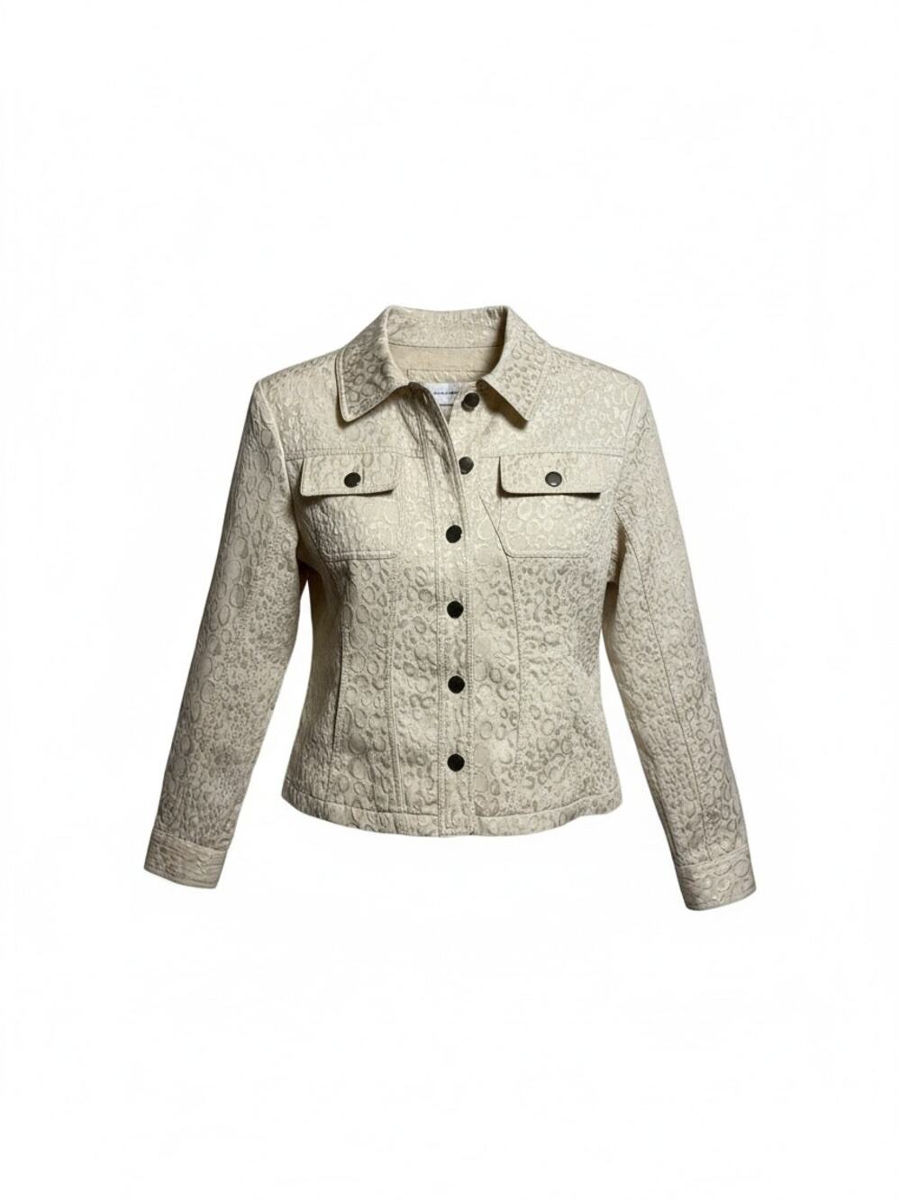 Erin London Cream Leopard Jacquard Utility Jacket Button Up PS Y2K Vintage